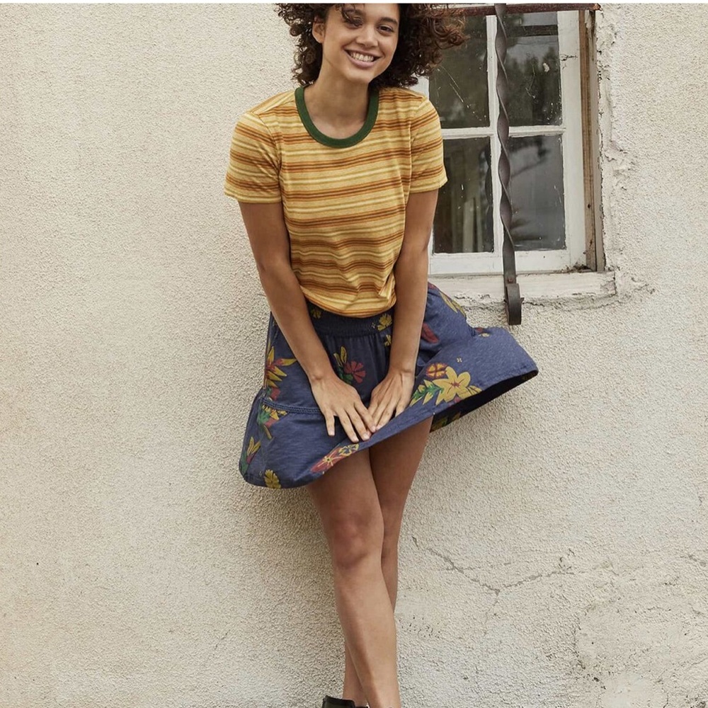 Toad&Co Organic Cotton Navy Blue Mini Floral Skirt